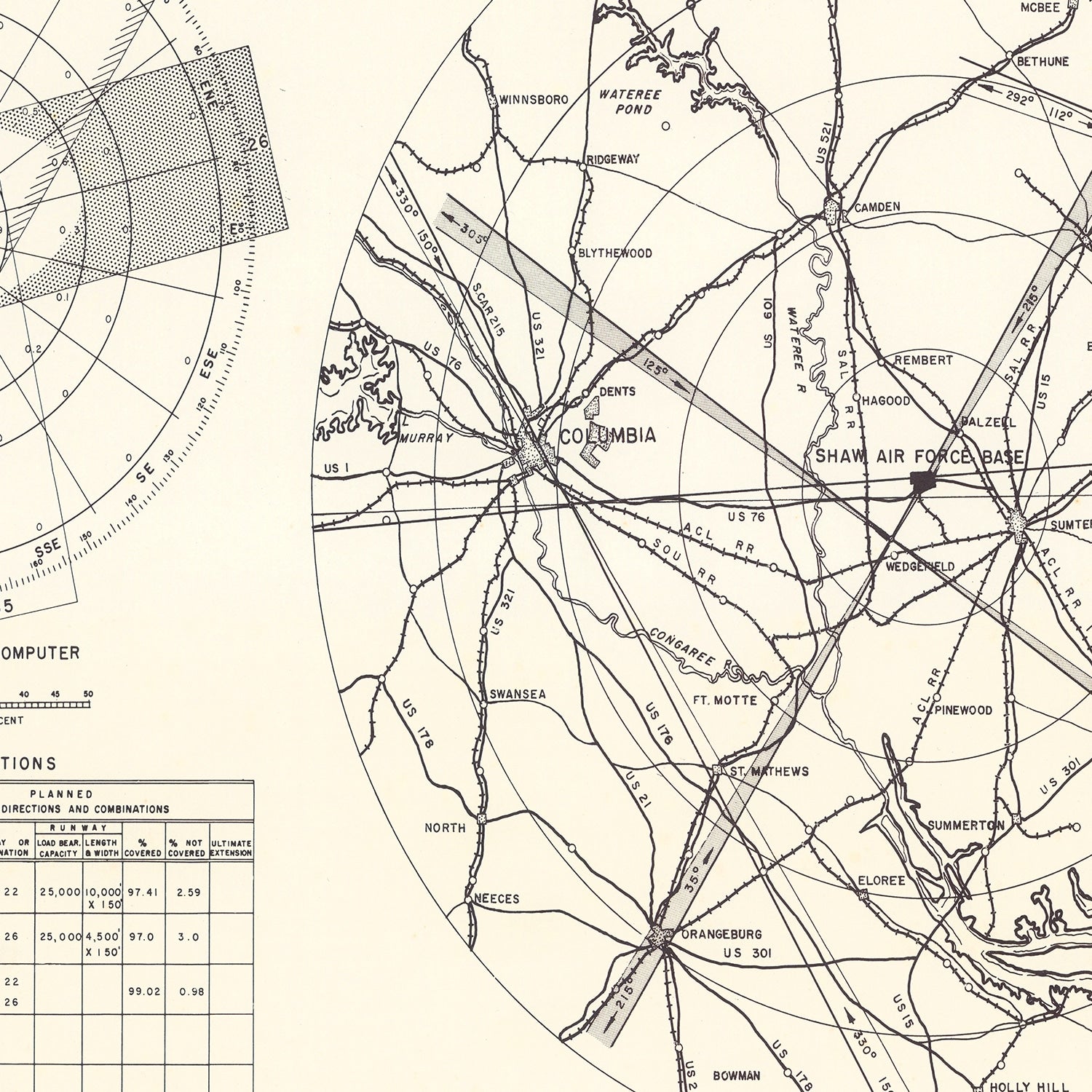 Vintage Map of the Shaw Air Force Base Vicinity, 1953