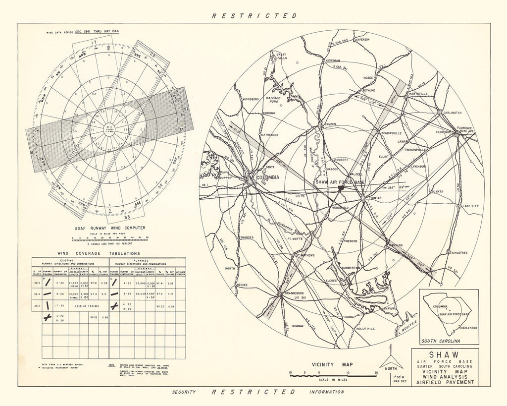 Vintage Map of the Shaw Air Force Base Vicinity, 1953