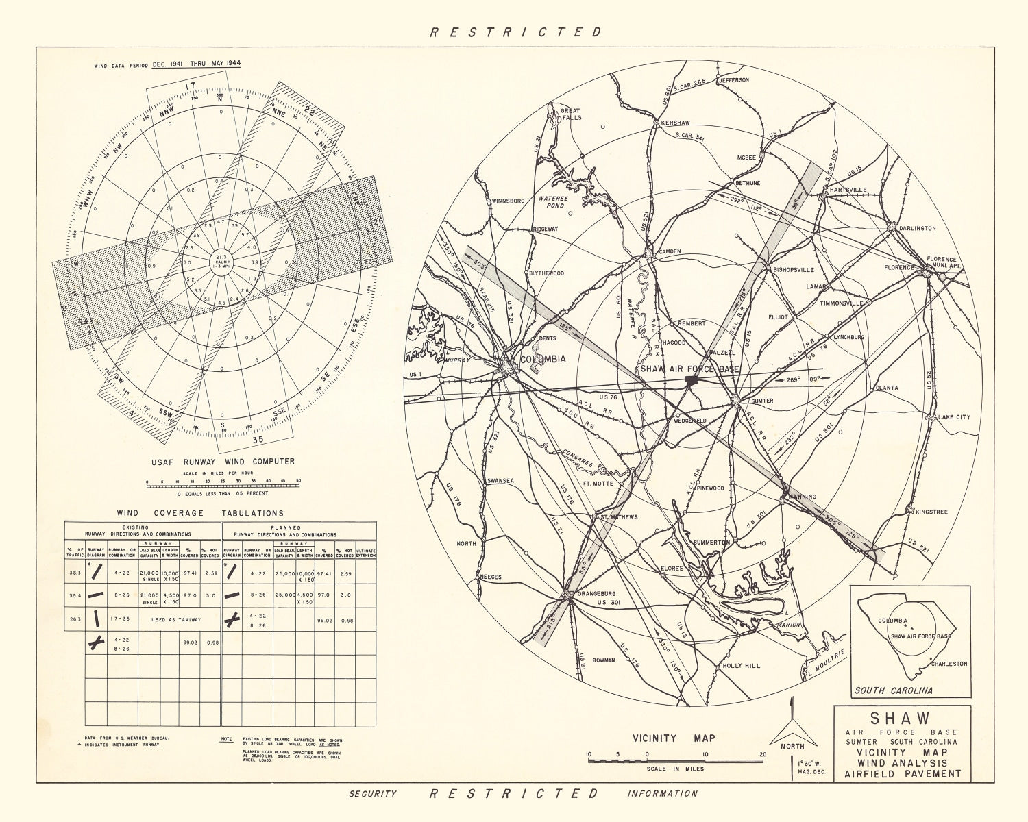 Vintage Map of the Shaw Air Force Base Vicinity, 1953