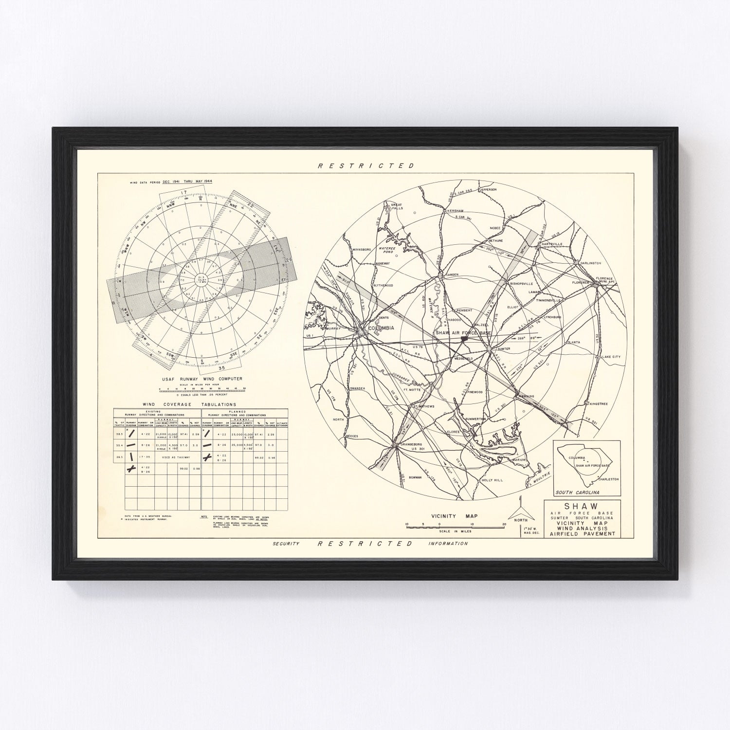 Vintage Map of the Shaw Air Force Base Vicinity, 1953