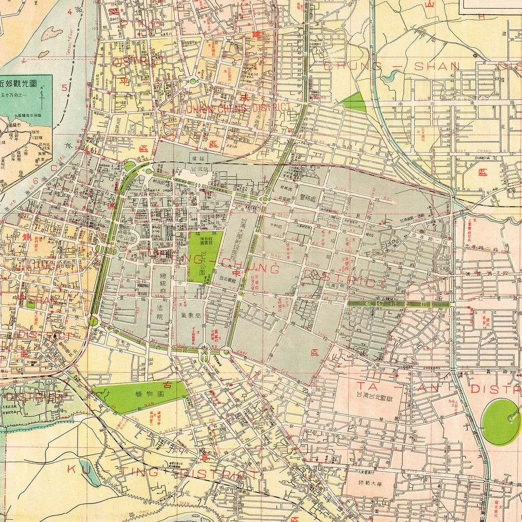 Vintage Map of Taipei, Taiwan 1957