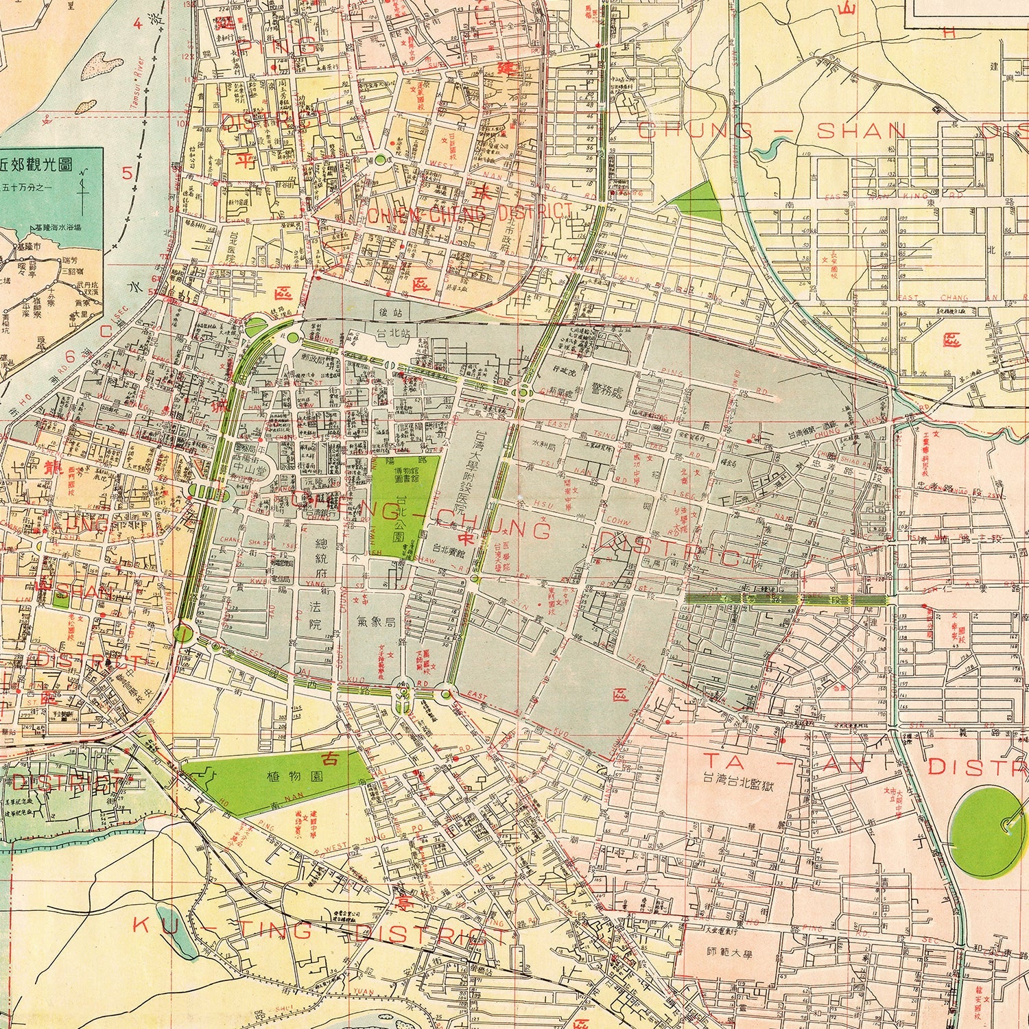 Vintage Map of Taipei, Taiwan 1957