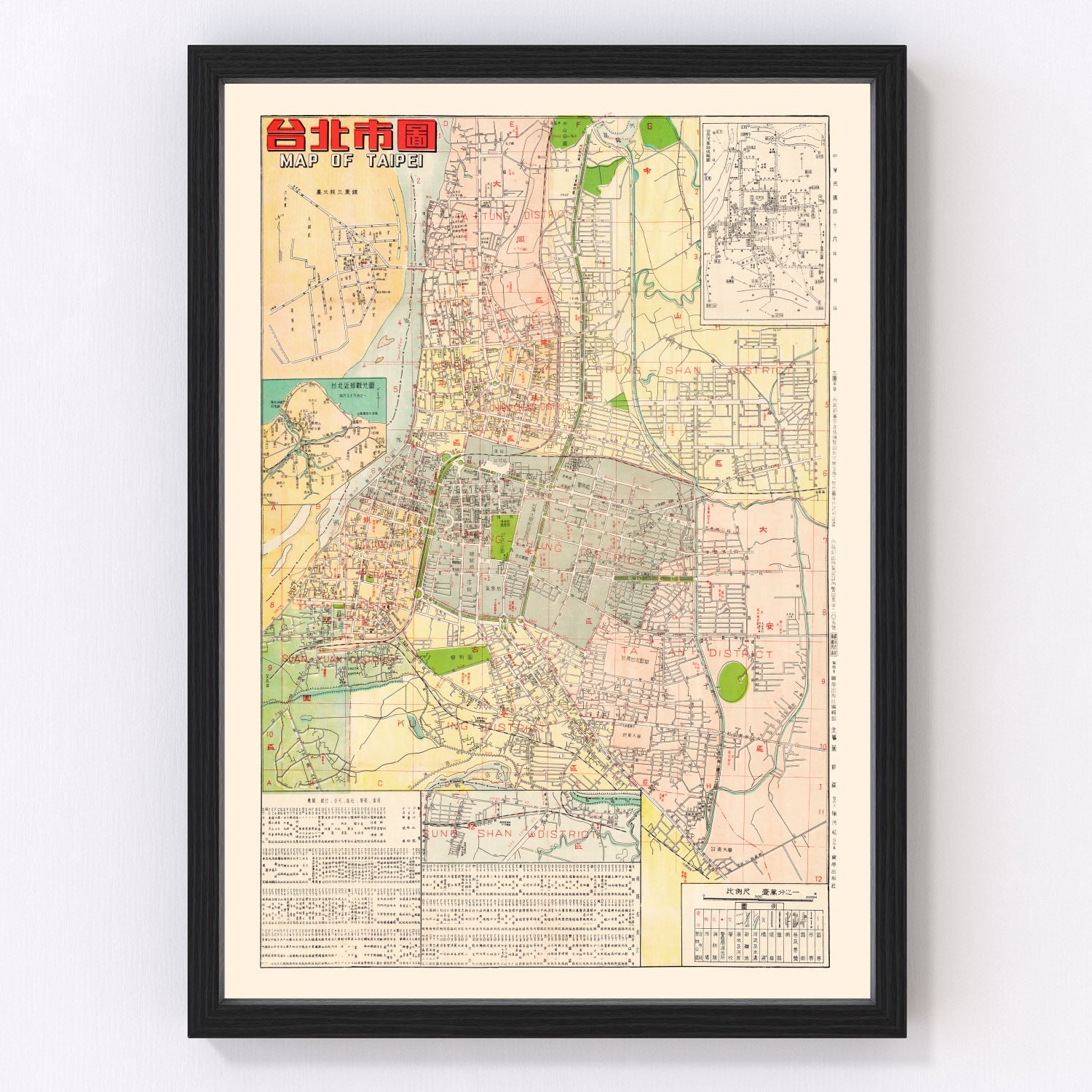 Vintage Map of Taipei, Taiwan 1957