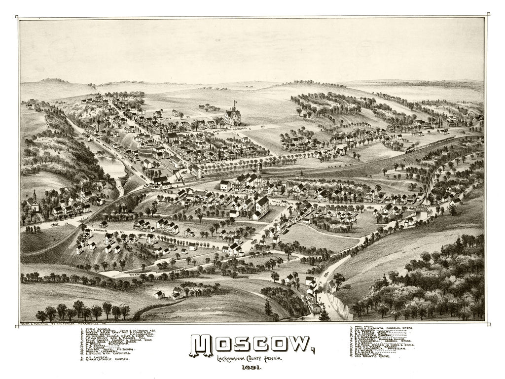 Vintage Map of Moscow, Pennsylvania 1891