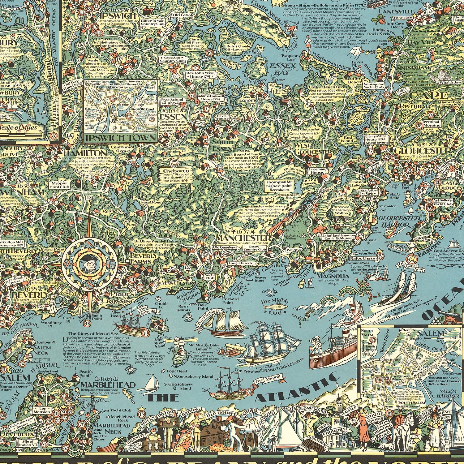 Vintage Map of Cape Ann, 1934