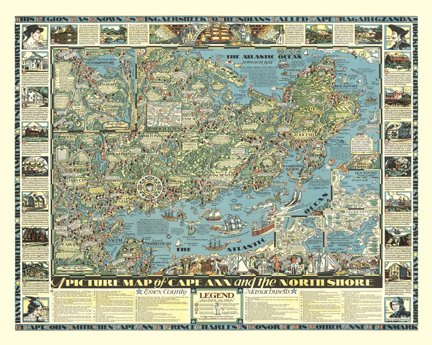Vintage Map of Cape Ann, 1934