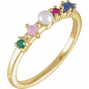14K Yellow Gold Cultured White Freshwater Pearl & Natural Multi-Gemstone Ring