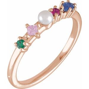 14K Rose Gold Cultured White Freshwater Pearl & Natural Multi-Gemstone Ring