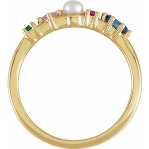 14K Yellow Gold Cultured White Freshwater Pearl & Natural Multi-Gemstone Ring