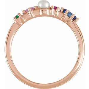 14K Rose Gold Cultured White Freshwater Pearl & Natural Multi-Gemstone Ring