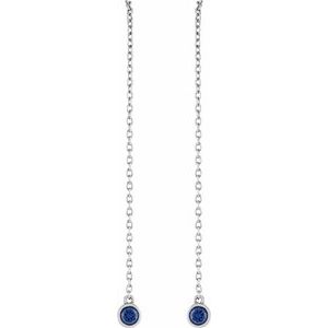 14K White Natural Blue Sapphire Chain Earrings