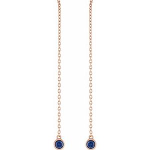 14K Rose Gold Natural Blue Sapphire Chain Earrings