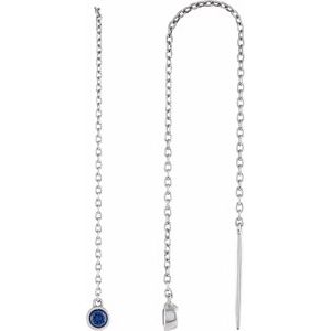 14K White Natural Blue Sapphire Chain Earrings