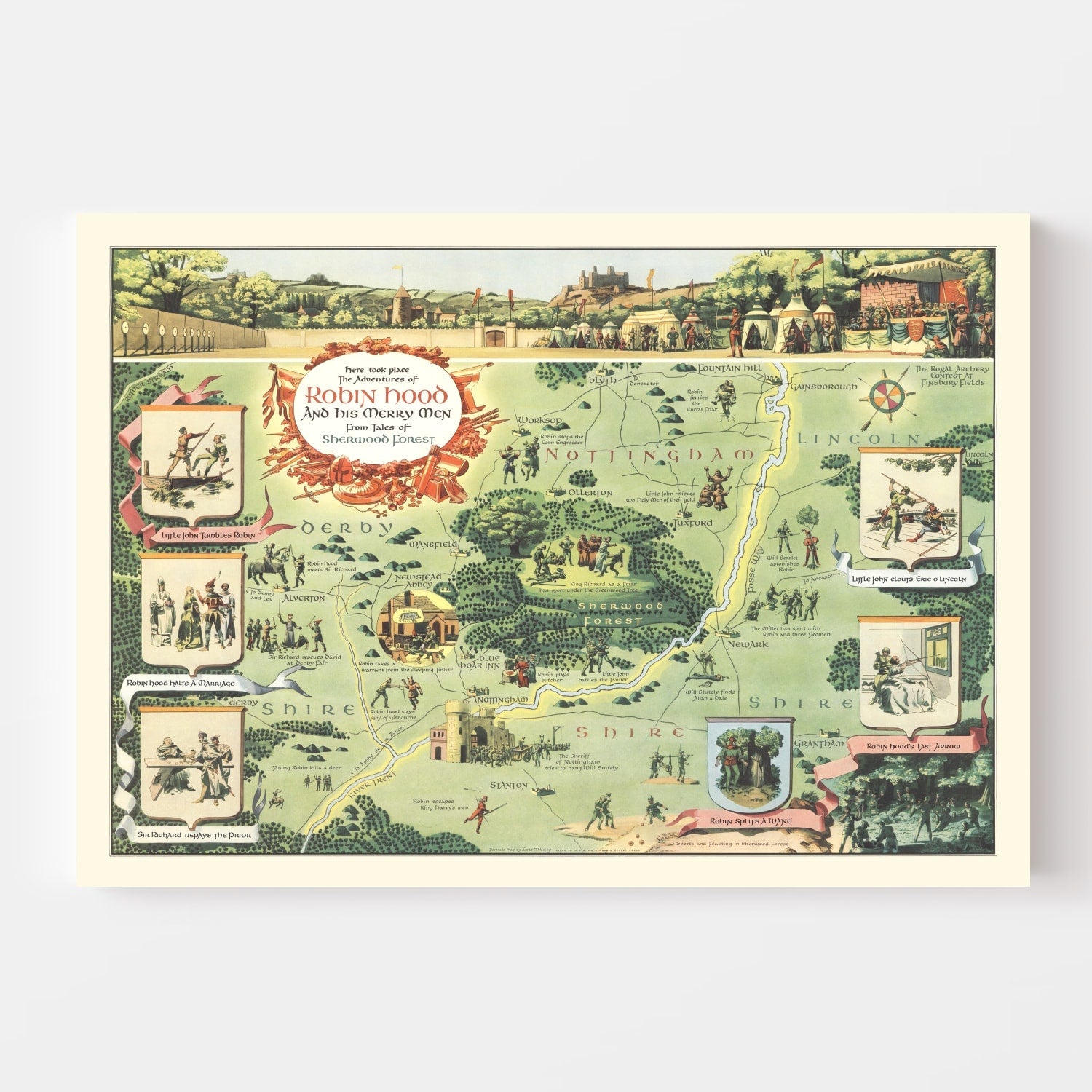 Vintage Map of the Adventures of Robin Hood, 1955