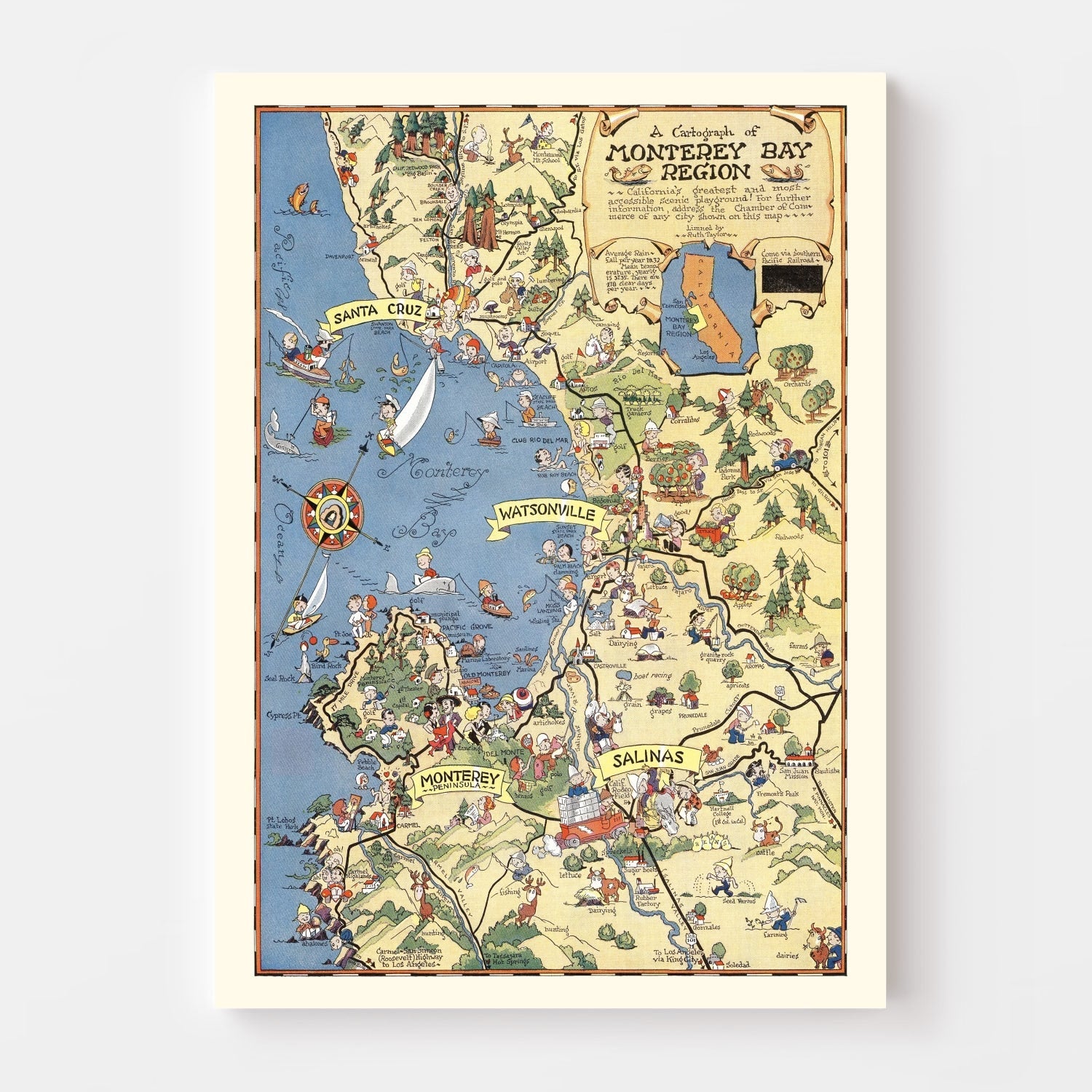 Vintage Map of Monterey Bay, 1932