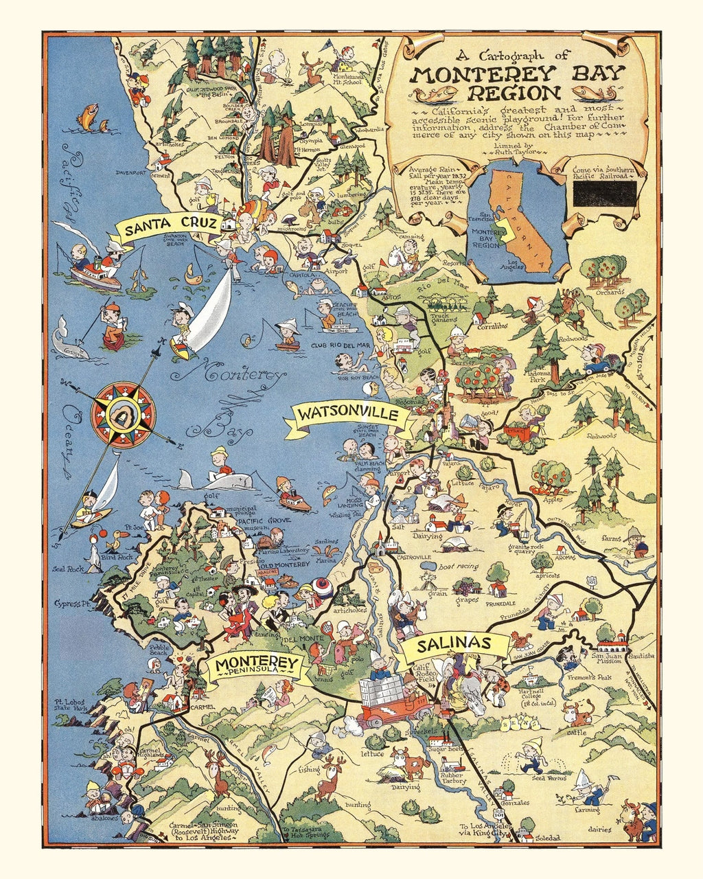 Vintage Map of Monterey Bay, 1932