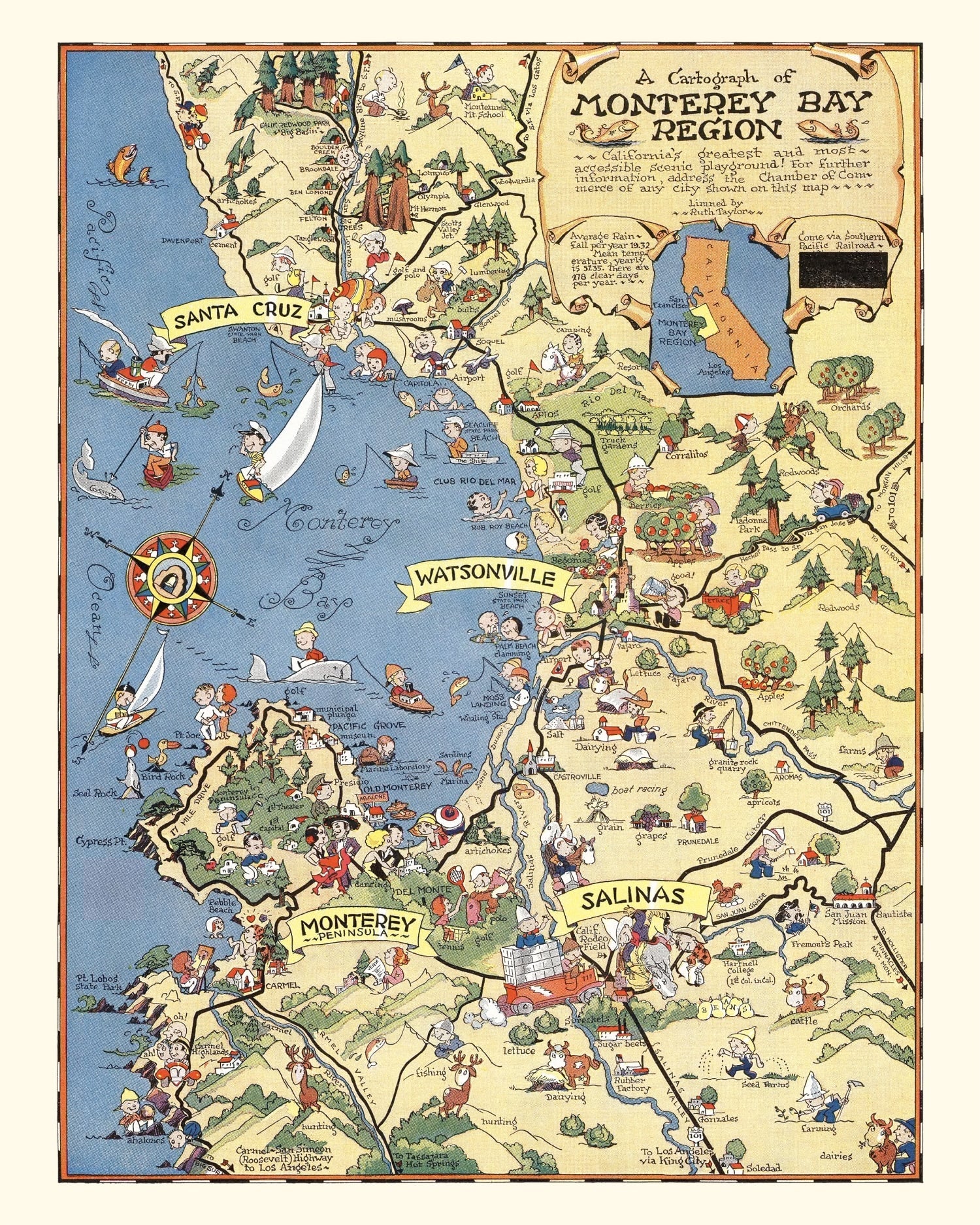 Vintage Map of Monterey Bay, 1932