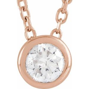 14K Rose Gold 1/6 CT Lab-Grown Diamond Bezel-Set 16-18" Necklace
