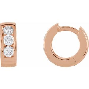 14K Rose Gold 1/5 CTW Natural Diamond 10 mm Hinged Hoop Earrings