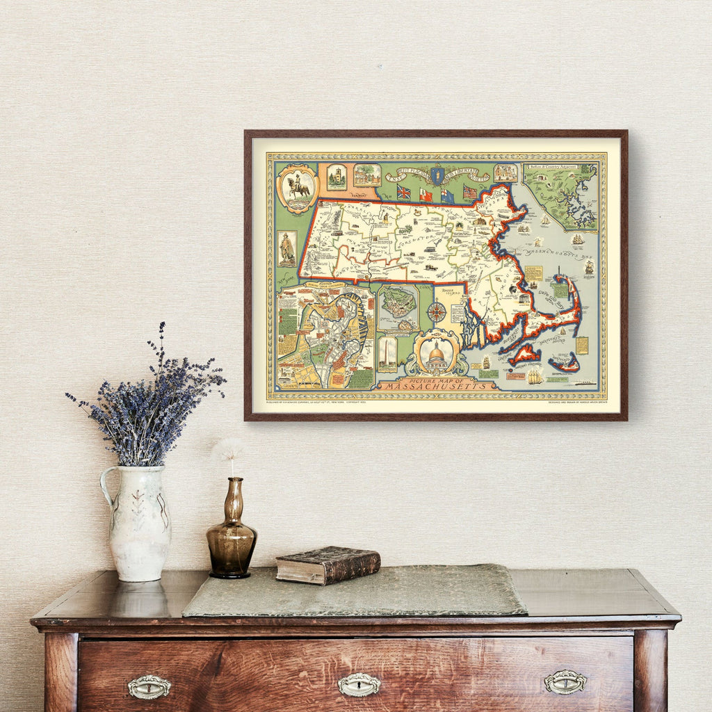 Vintage Map of Massachusetts 1930