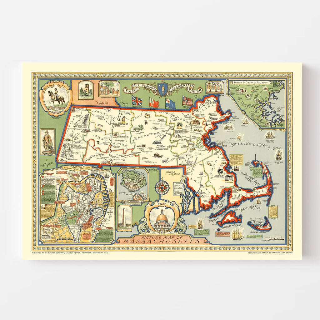 Vintage Map of Massachusetts 1930
