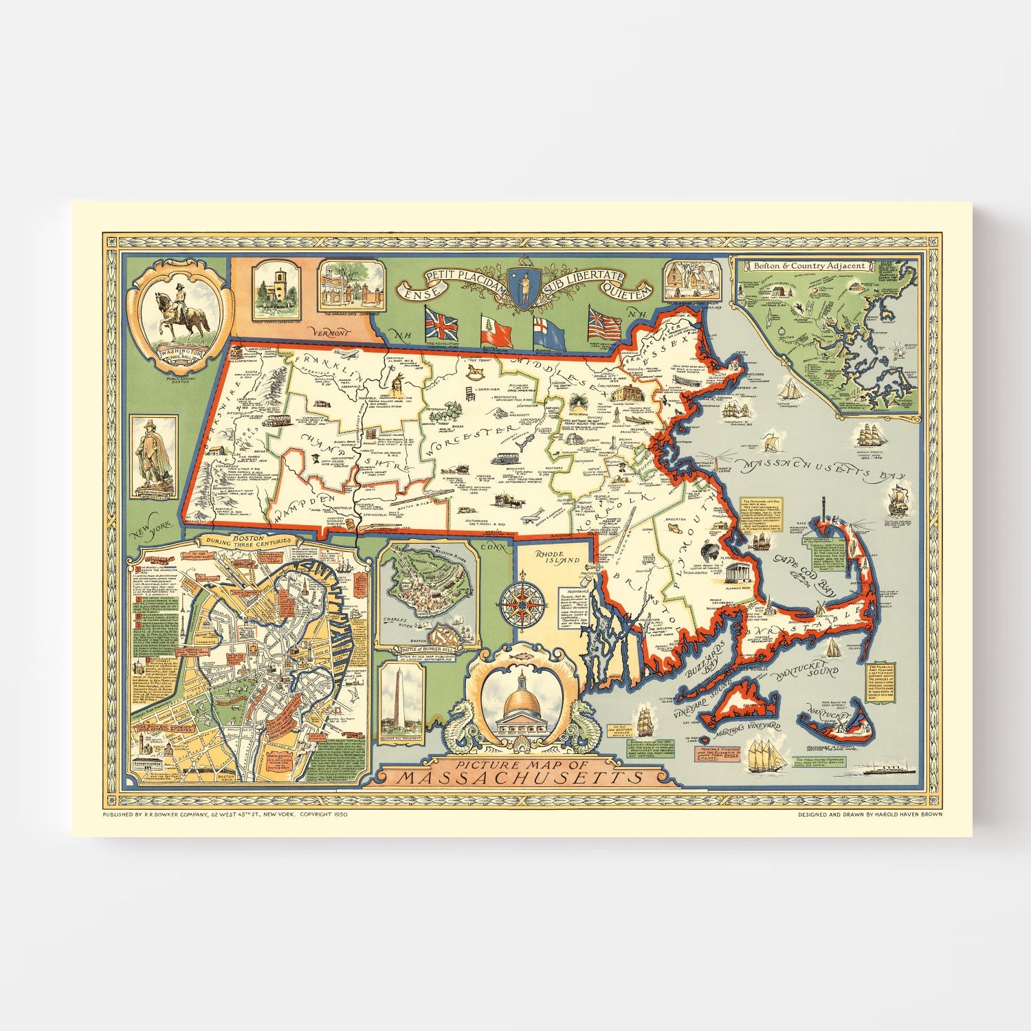 Vintage Map of Massachusetts 1930