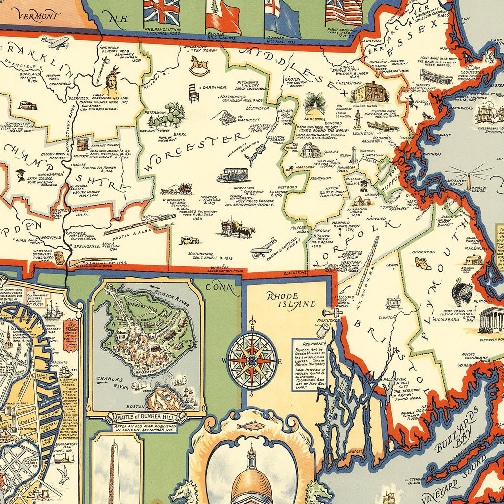 Vintage Map of Massachusetts 1930