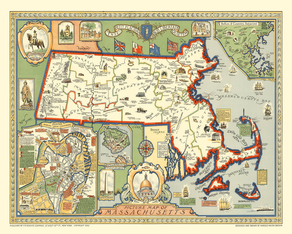 Vintage Map of Massachusetts 1930