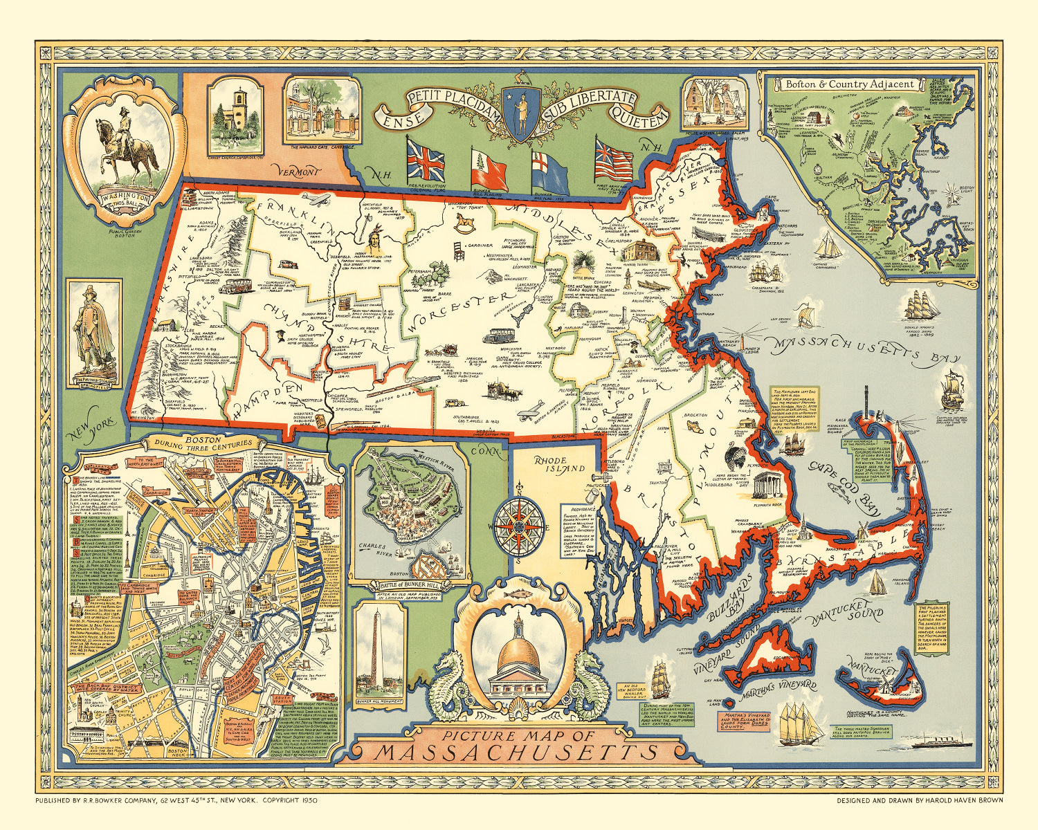 Vintage Map of Massachusetts 1930