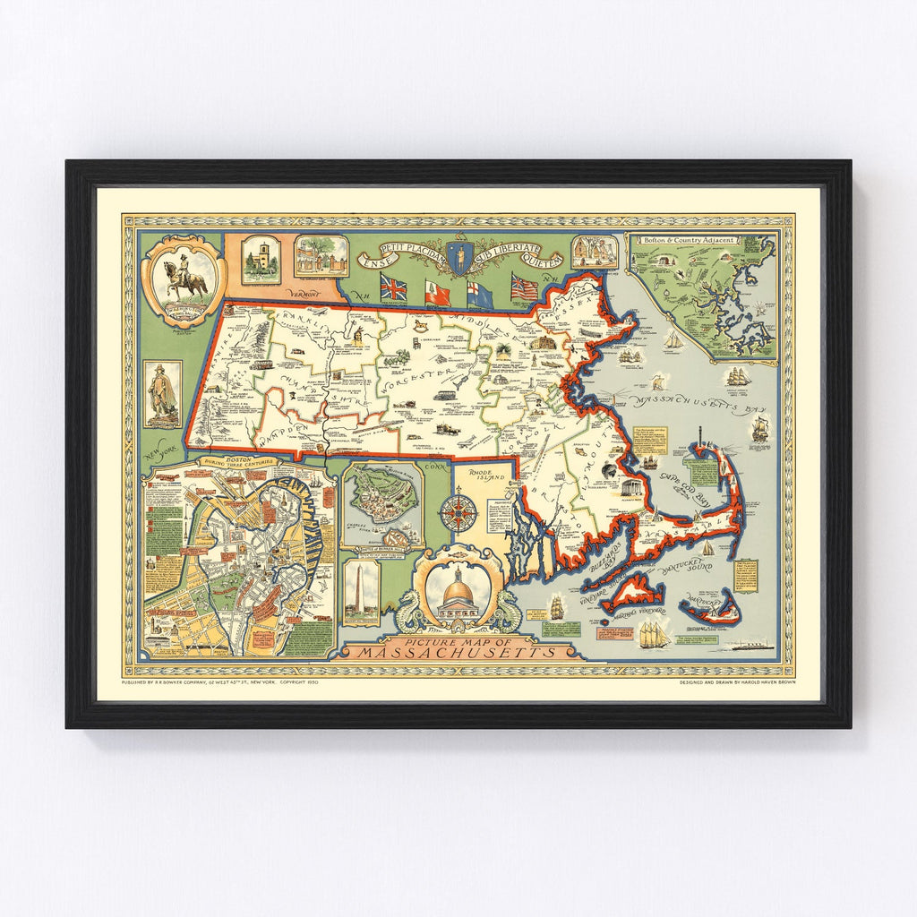 Vintage Map of Massachusetts 1930