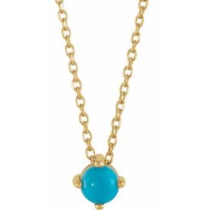 14K Yellow Gold Natural Turquoise Cabochon 16-18" Necklace