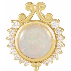 14K Yellow Gold Natural White Opal & 1/6 CTW Natural Diamond Pendant