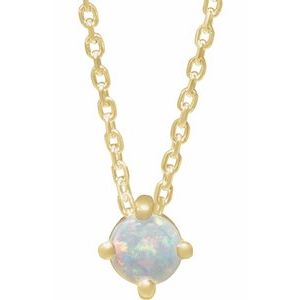 14K Yellow Gold Natural White Opal Cabochon 16-18" Necklace