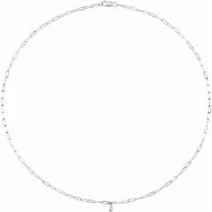 14K White Gold .07 CT Natural Diamond Micro Bezel-Set 16" Necklace
