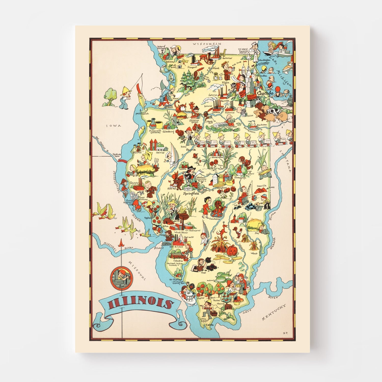Vintage Map of Illinois 1935