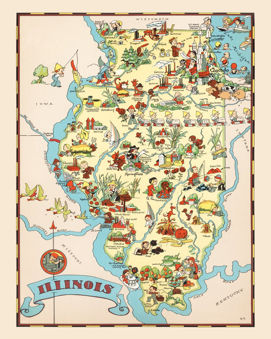 Vintage Map of Illinois 1935