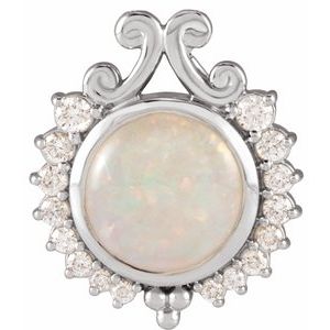 Platinum Natural White Opal & 1/6 CTW Natural Diamond Pendant