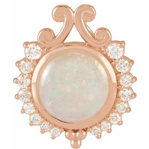 14K Rose Gold Natural White Opal & 1/6 CTW Natural Diamond Pendant