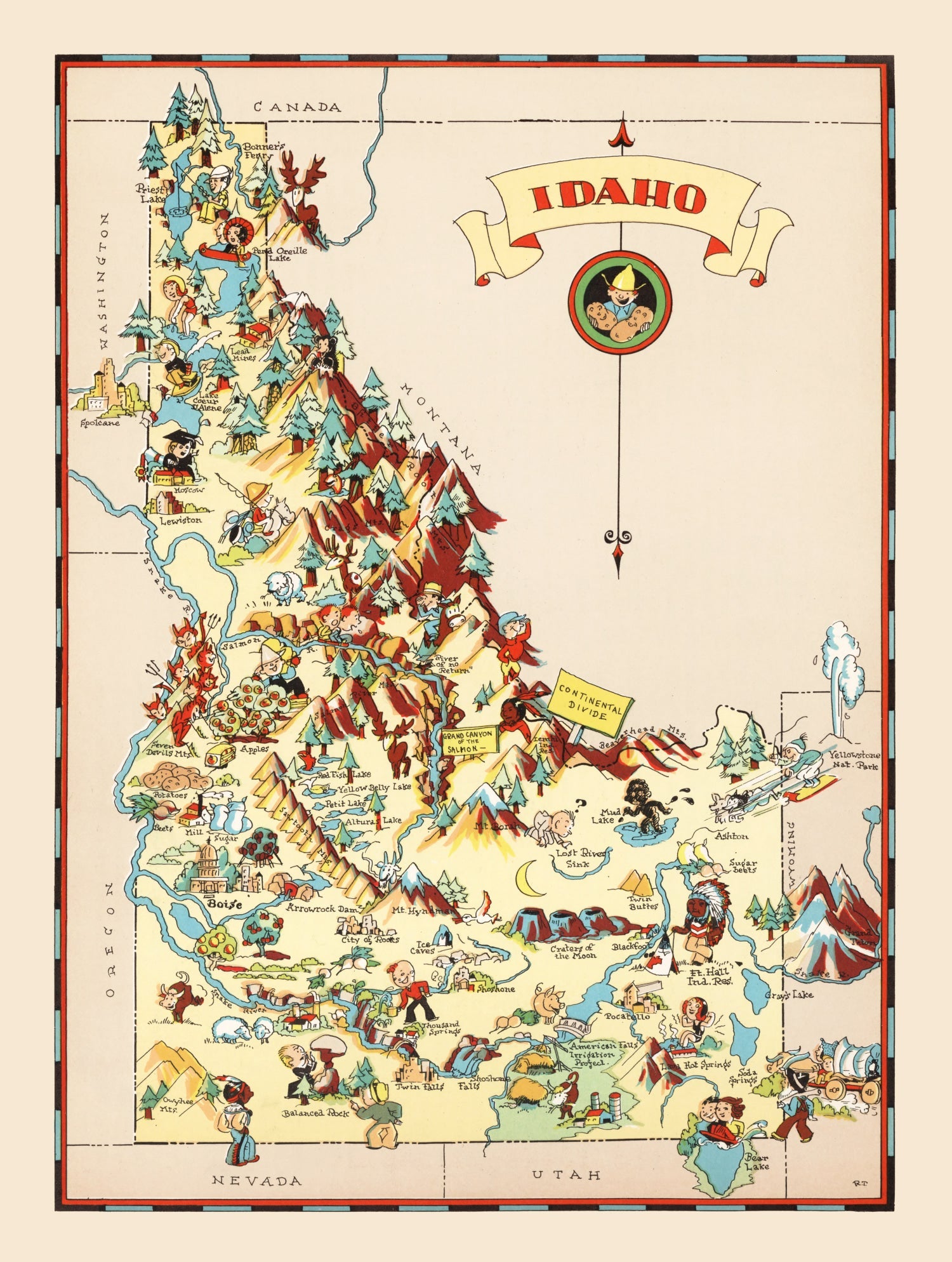 Vintage Map of Idaho 1935