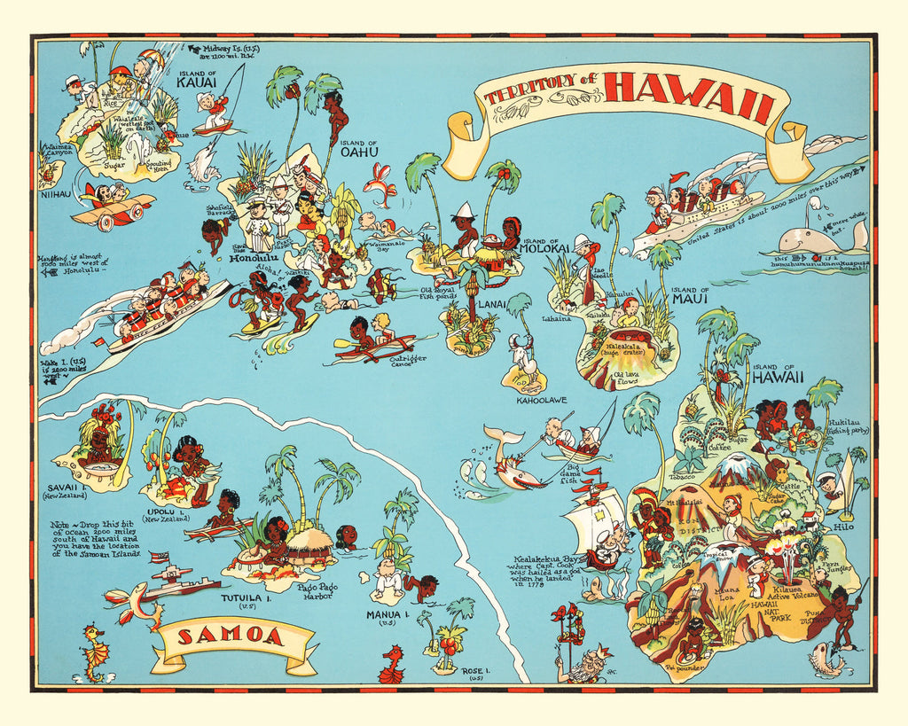 Vintage Map of Hawaii 1935
