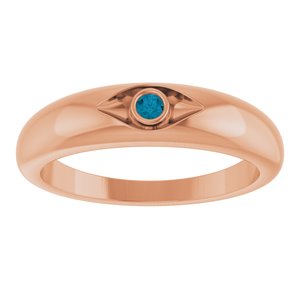 14K Rose Gold Natural London Blue Topaz Evil Eye Petite Dome Ring