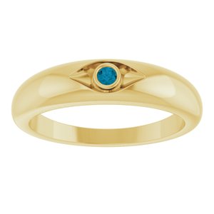 14K Yellow Gold Natural London Blue Topaz Evil Eye Petite Dome Ring