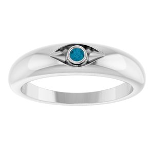 14K White Gold Natural London Blue Topaz Evil Eye Petite Dome Ring