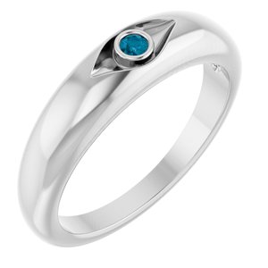 14K White Gold Natural London Blue Topaz Evil Eye Petite Dome Ring