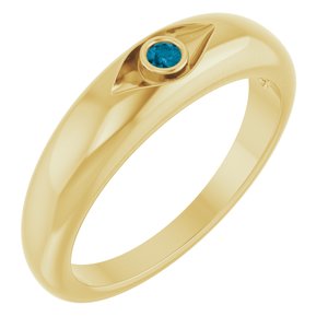 14K Yellow Gold Natural London Blue Topaz Evil Eye Petite Dome Ring
