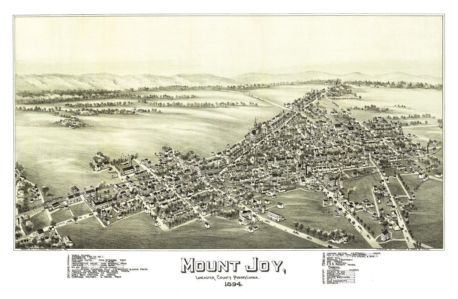 Vintage Map of Mount Joy, Pennsylvania 1894
