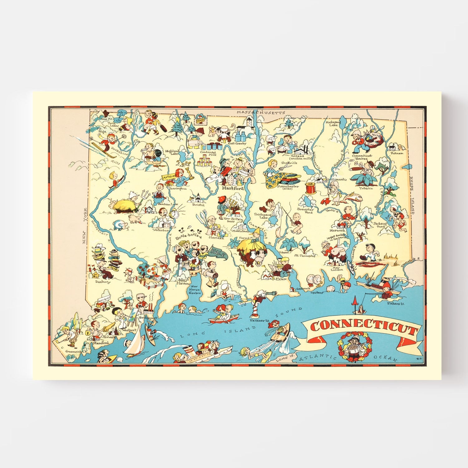 Vintage Map of Connecticut 1935