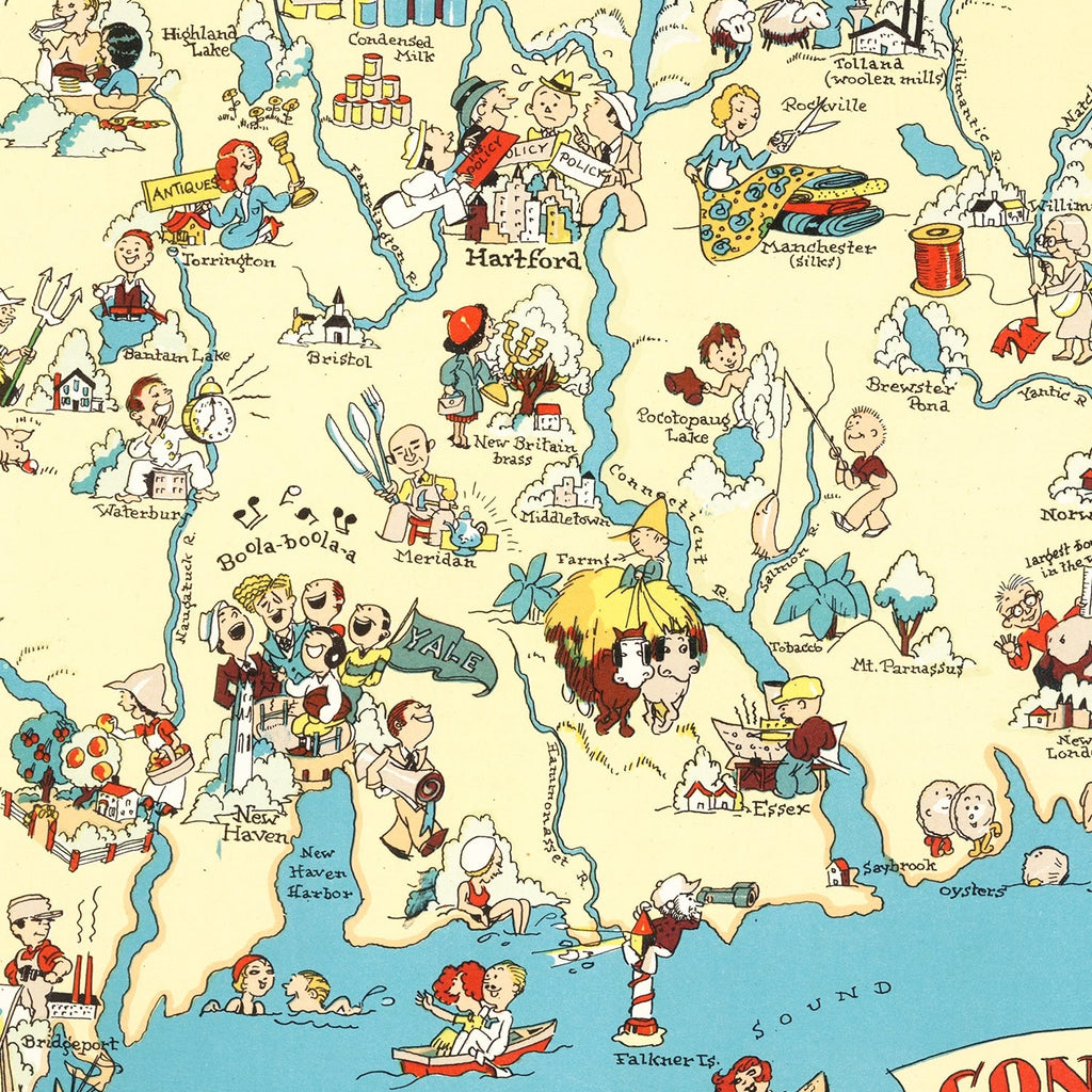 Vintage Map of Connecticut 1935