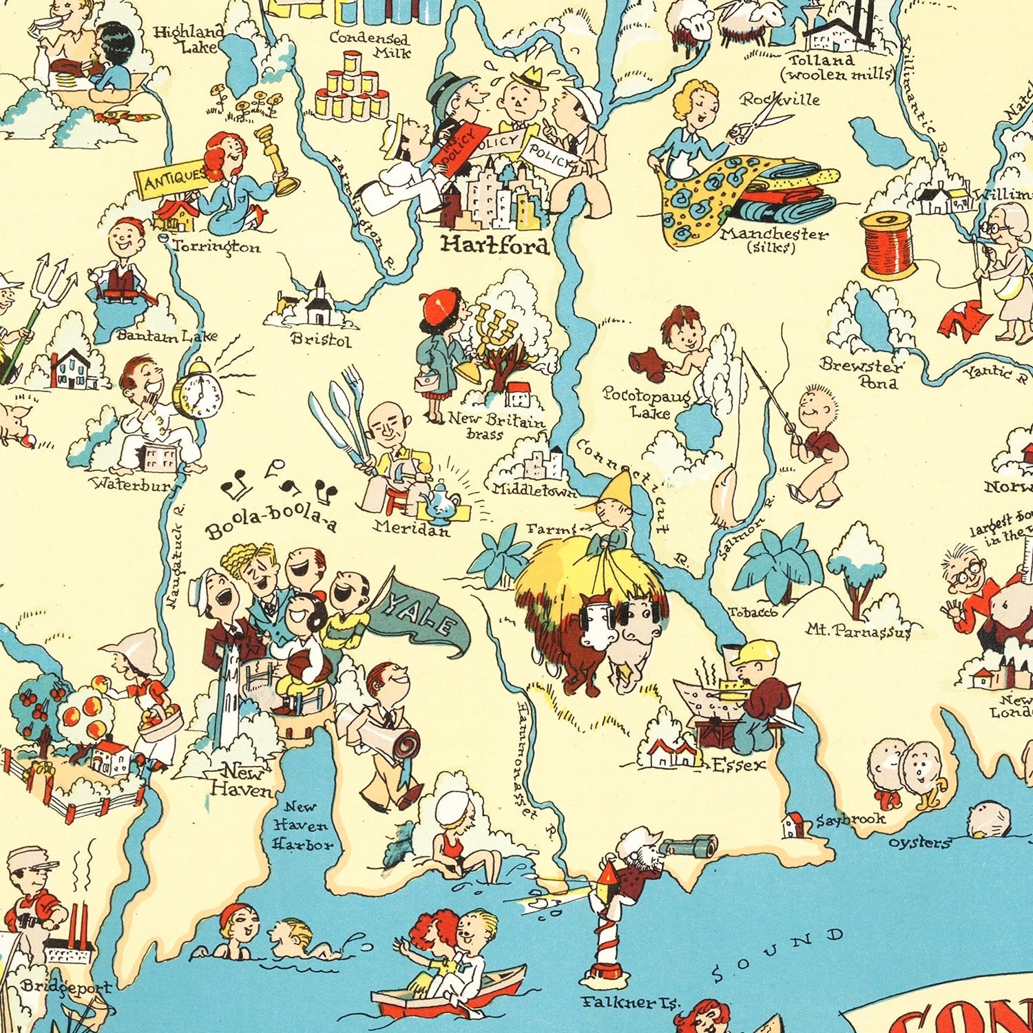 Vintage Map of Connecticut 1935