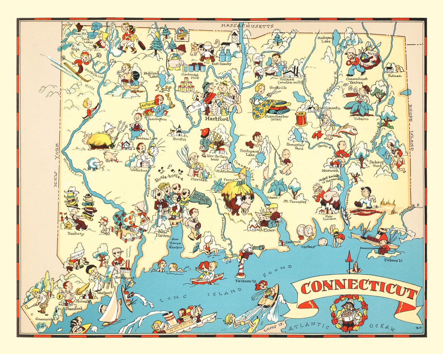 Vintage Map of Connecticut 1935